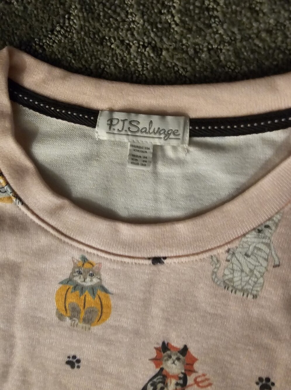 P.J. Salvage Pink Halloween Cat Print Women's Pajama Set - Picture 3 of 4